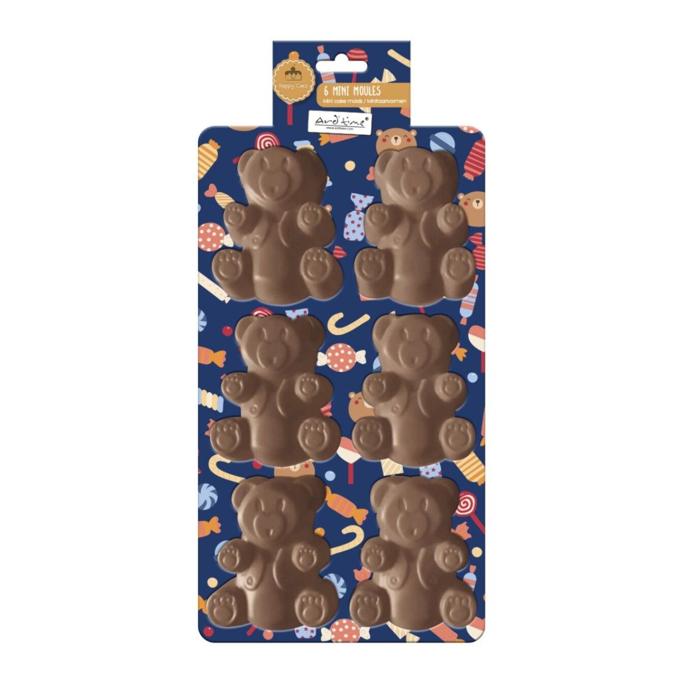 Lot de 6 mini moules en silicone forme Ours, Happy Cake