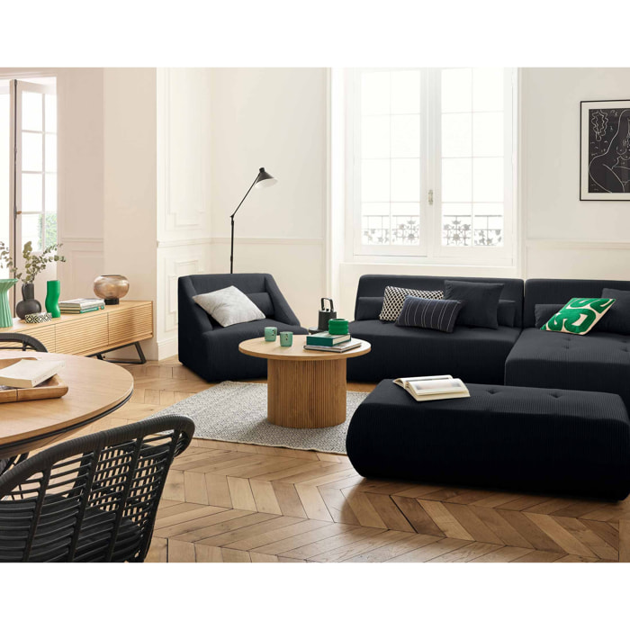 Onyx - canapé modulable d'angle droit - 5 places - en velours côtelé - Noir
