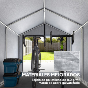 Carpa de Jardín Exterior para Herramientas, Bicicletas, 1,6x2,2x1,6 m, Cobertizo Exterior con Marco de Acero Galvanizado, Puerta Enrollable, Impermeable, Anti-UV, Garaje Portátil, Gris