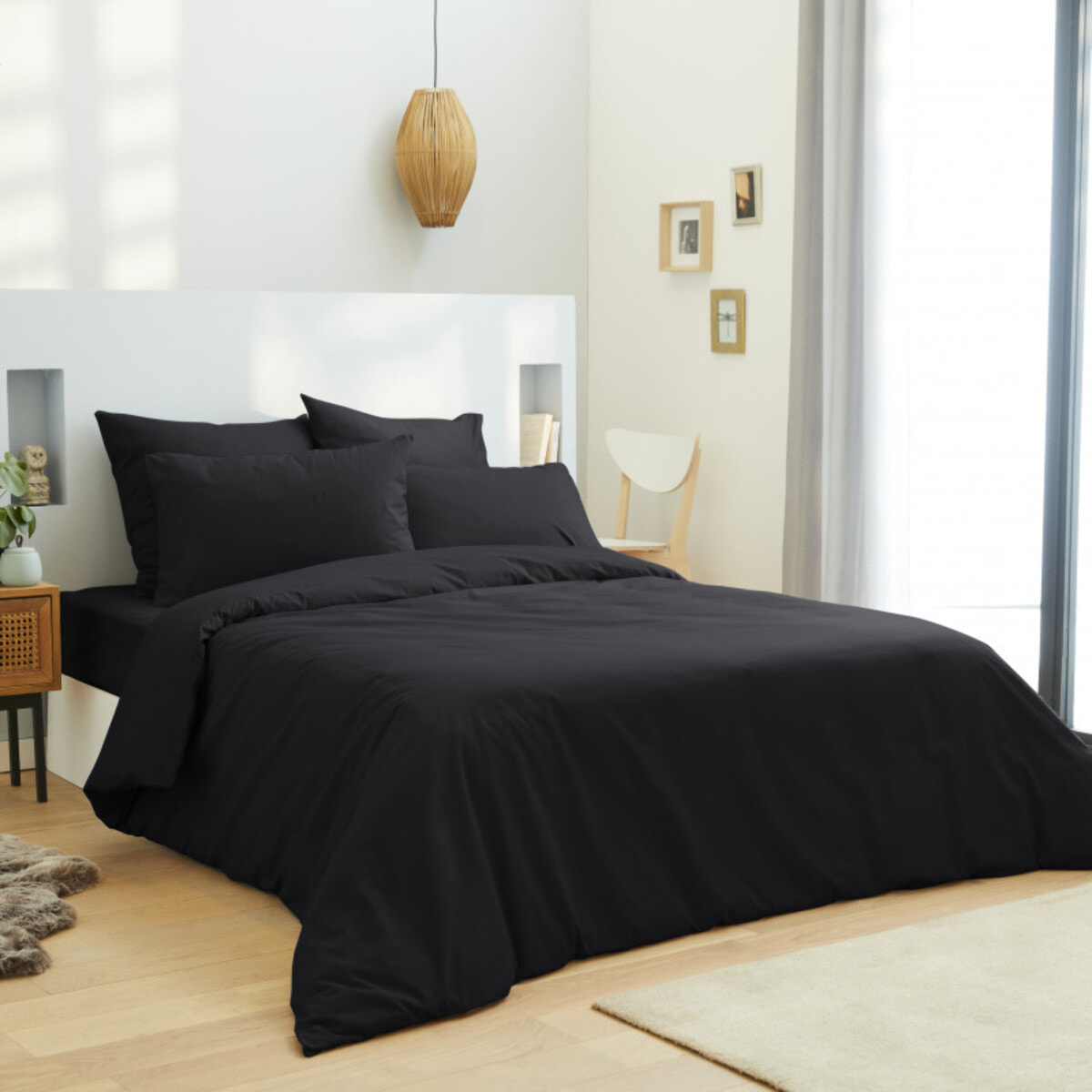 Pack complet 6 pièces Noir housse de couette 100% coton / 57 fils/cm²