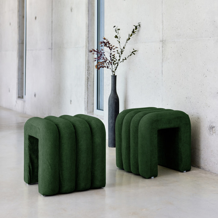 Set de 2 poufs contemporains en tissu vert foncé