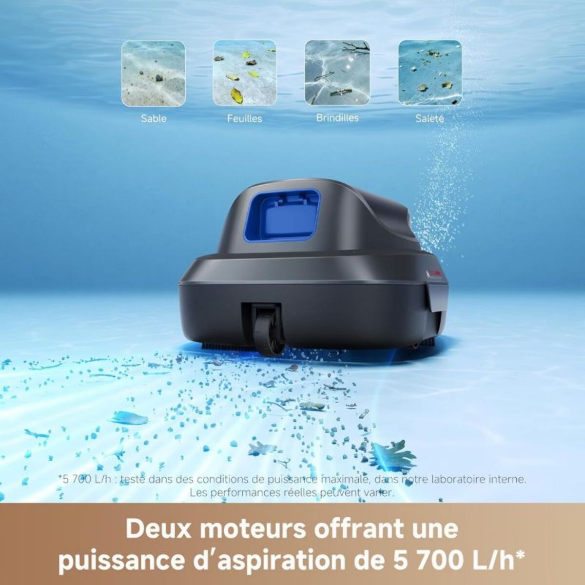 Robot piscine MOVA Diver R10 sans fil - fond - bassin jusqu'à 80 m²