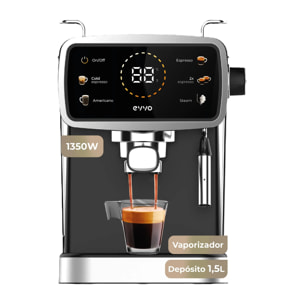 EVVO Cafetera Express Intensa 30. panel táctil a color. 20 bares de presion. Espressos y Capuccinos. 1350W. Doble salida. portafiltros. Depósito de 1.5 l