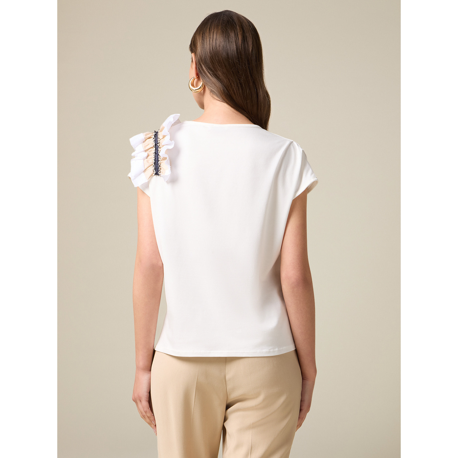 Oltre - T-shirt con dettaglio di rouche - Bianco