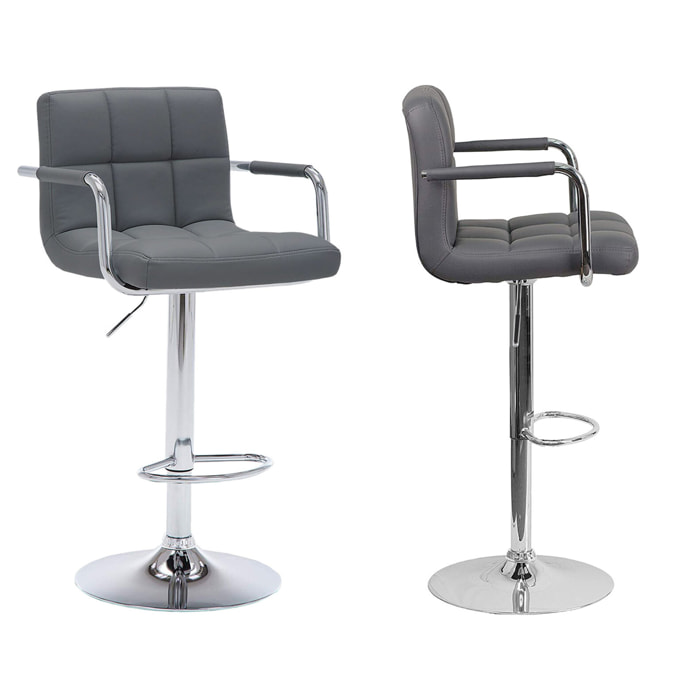Lot de 2 tabourets de bar gris avec accoudoirs MIKE