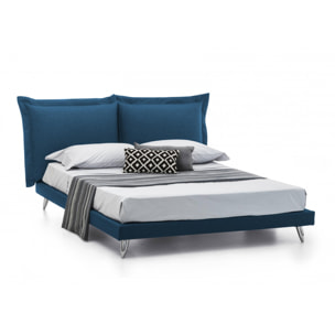 Letto matrimoniale Ludovica, Letto fisso in tessuto con piedini, 100% Made in Italy, adatto per materasso 160x190 cm, Blu