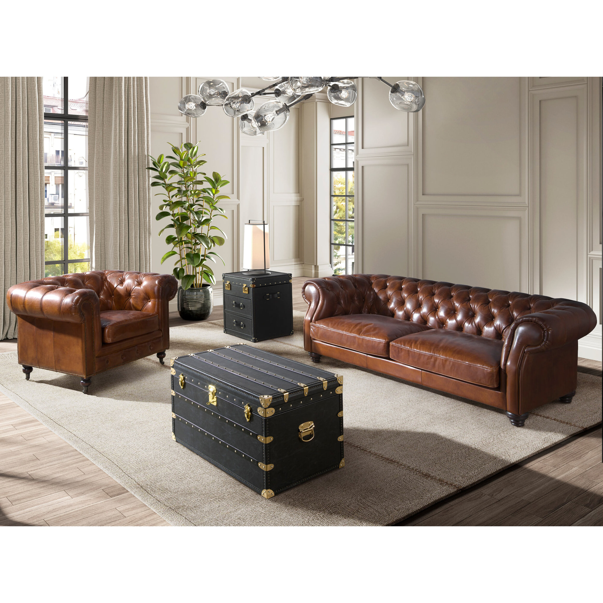 Baúl Angel Cerdá con estructura de madera MDF tapizada en piel de origen vacuno en negro 55x50x62cm