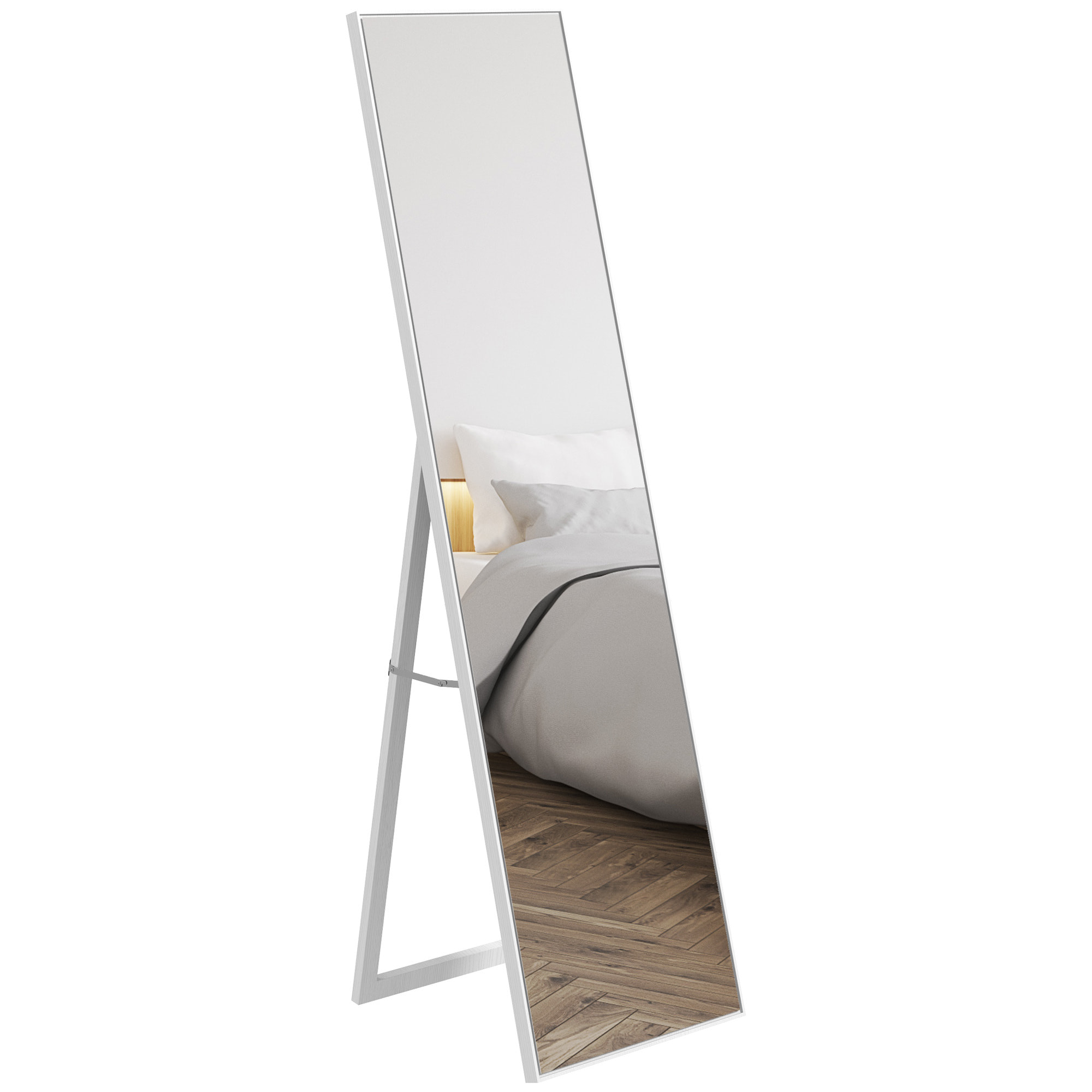 Miroir sur pied rectangulaire dim. 40L x 35l x 147H cm MDF aspect bois blanc