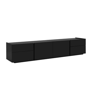 Meuble TV design noir laqué brillant avec rangements L200 cm ISAURE