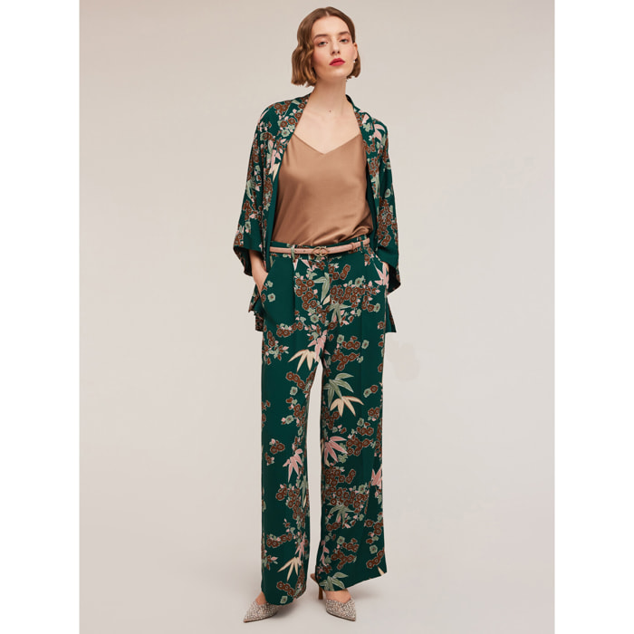 Motivi - Pantaloni palazzo con pieghe fantasia decò - Verde