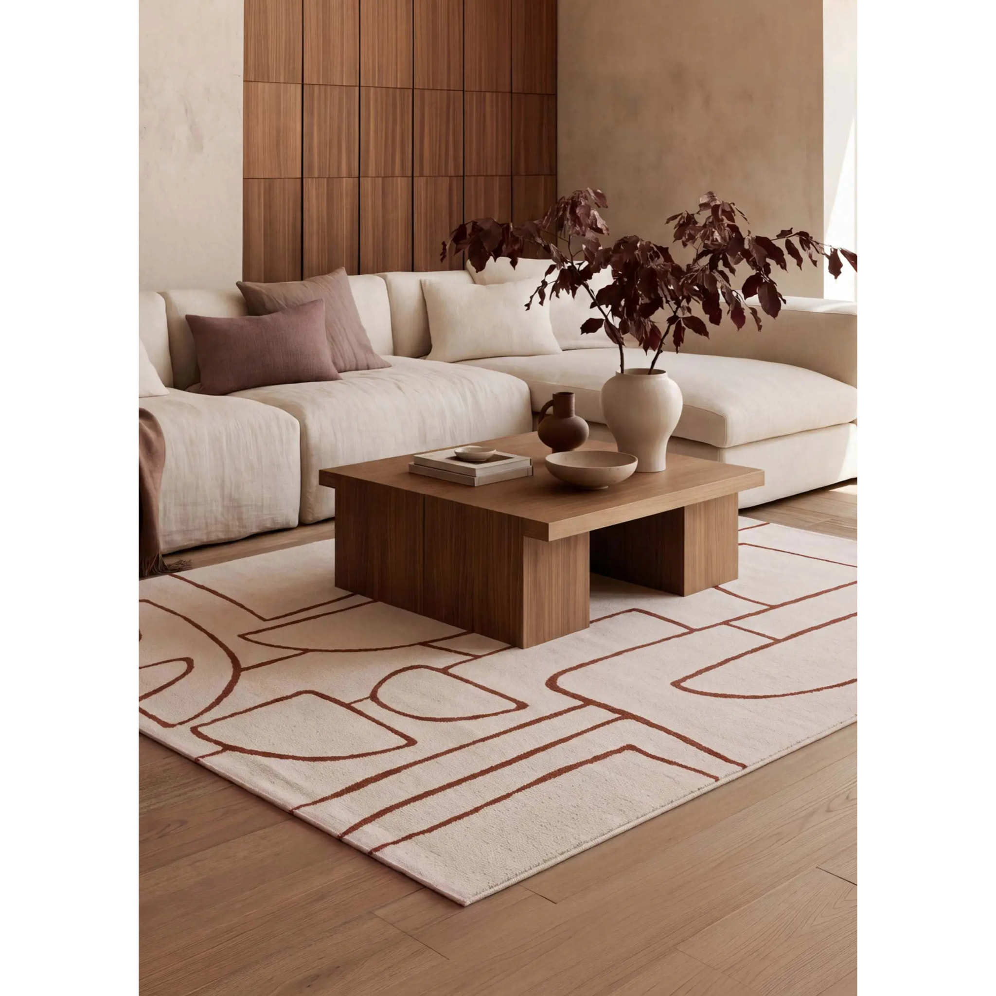 BERUTI Alfombra geométrica en tonos beige y caldera, varias medidas disponibles