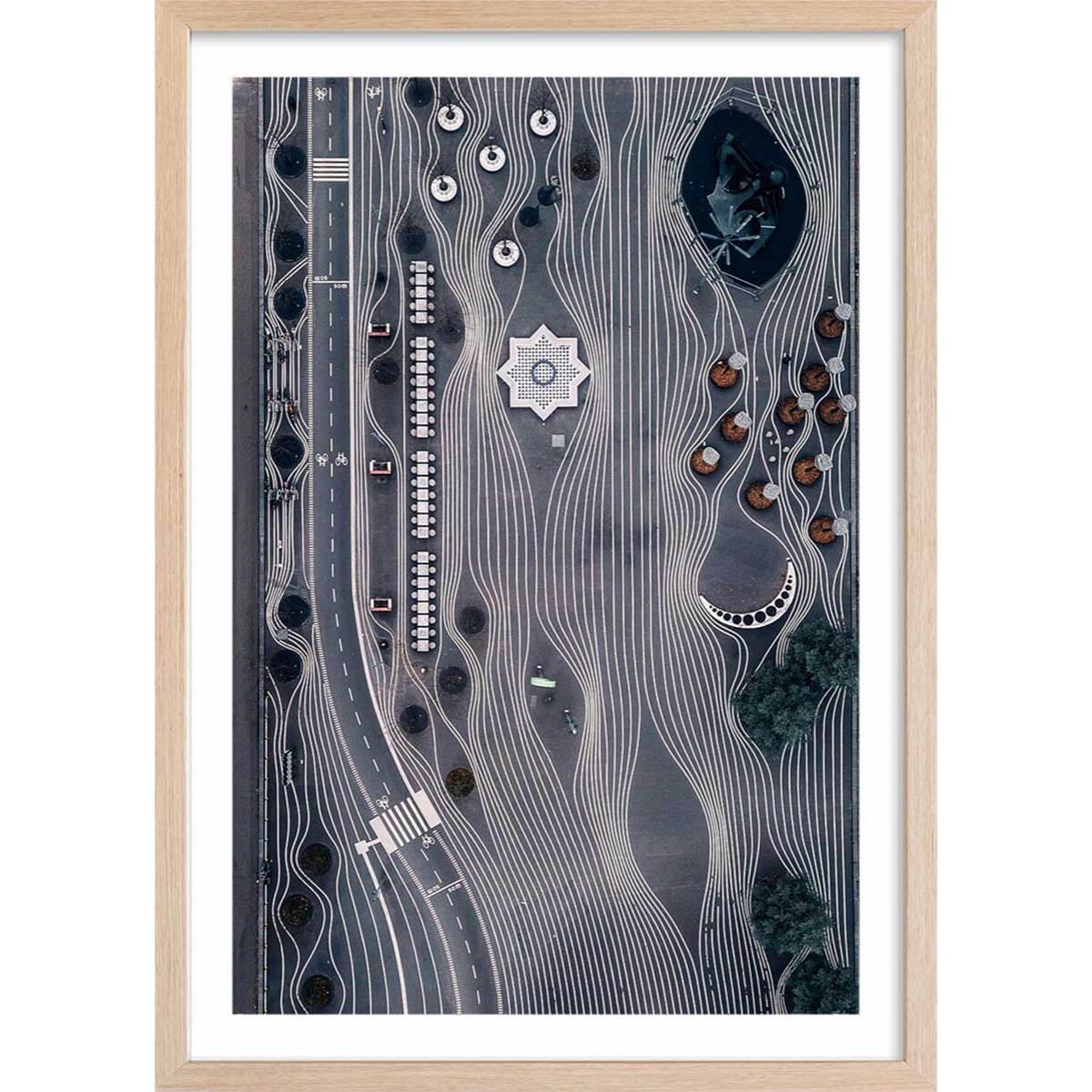 Affiche photo drône espace temps Affiche + cadre en bois - Chêne