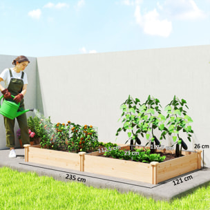 Carré potager de jardin en bois 2 compartiments dim. totales 235 x 121 x 26 cm