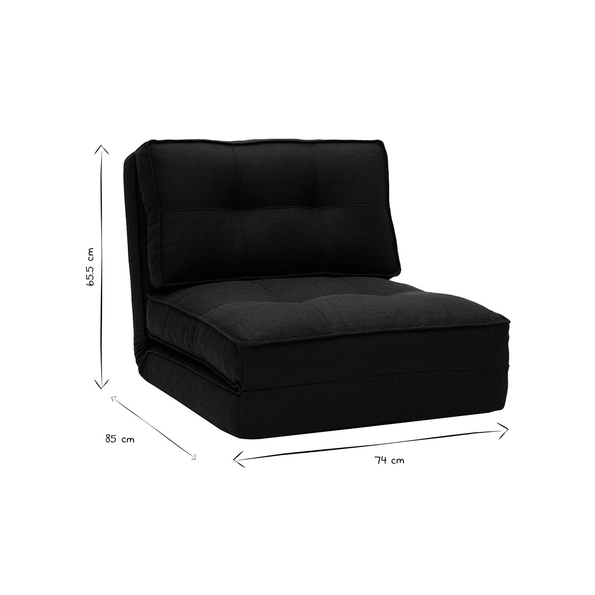 Chauffeuse 1 place convertible en tissu noir SALLY