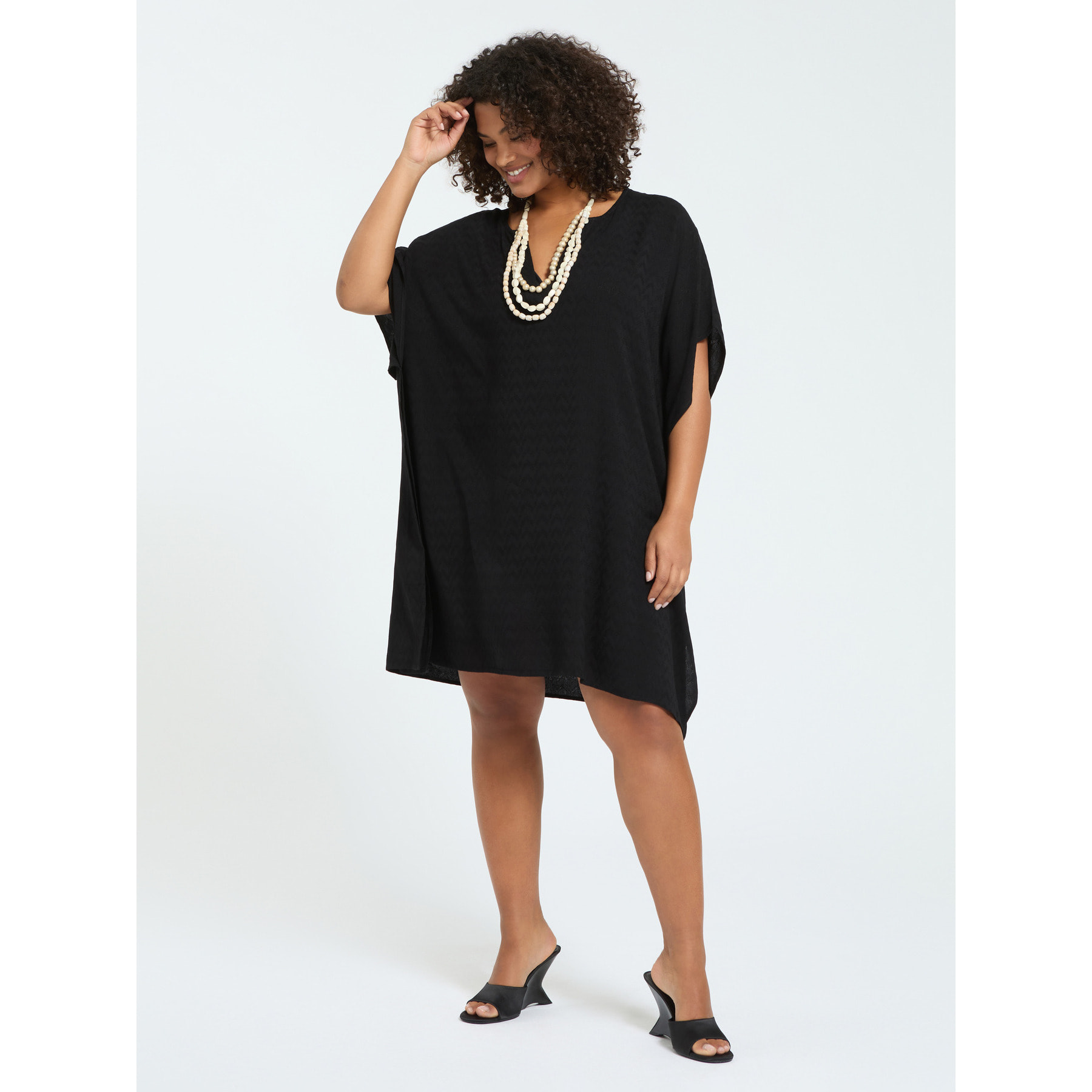 Fiorella Rubino - Caftán cerrado en viscosa jacquard - Negro