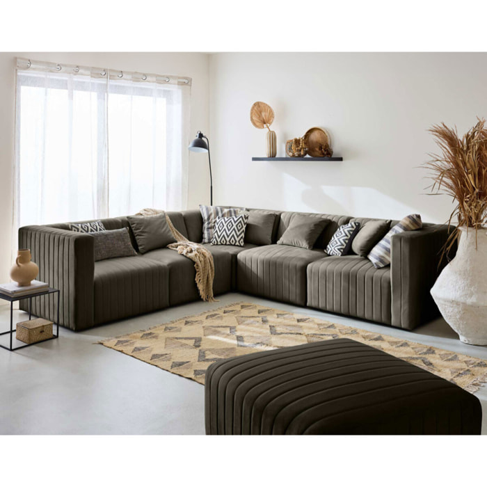 Nova - canapé modulable d'angle réversible - 6 places - avec pouf d'appoint - en velours - Gris