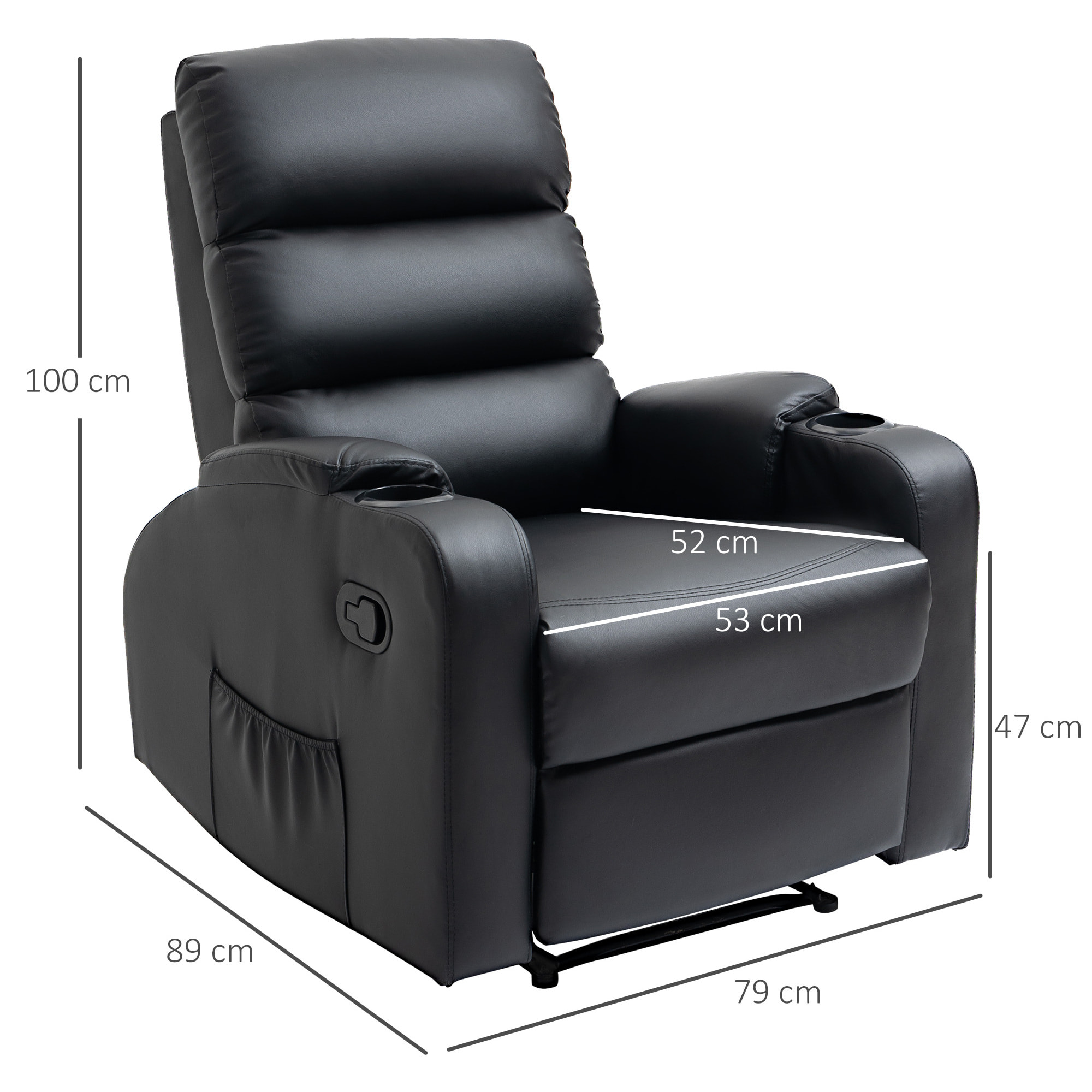 Fauteuil de relaxation inclinable avec repose-pied ajustable revêtement synthétique noir