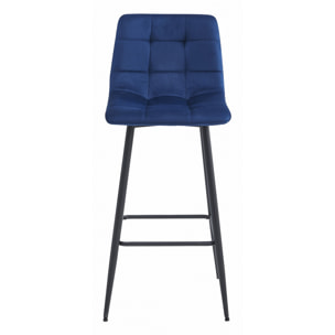 Set di 3 Sgabelli Bar Arceto in Velluto Blu e Metallo Nero