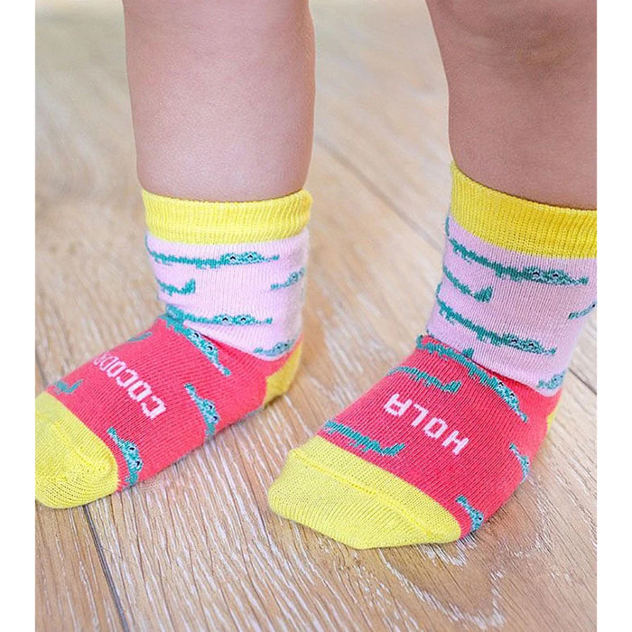 Mini - Calcetines "Hola Cocodrilo" Coral talla 19-22