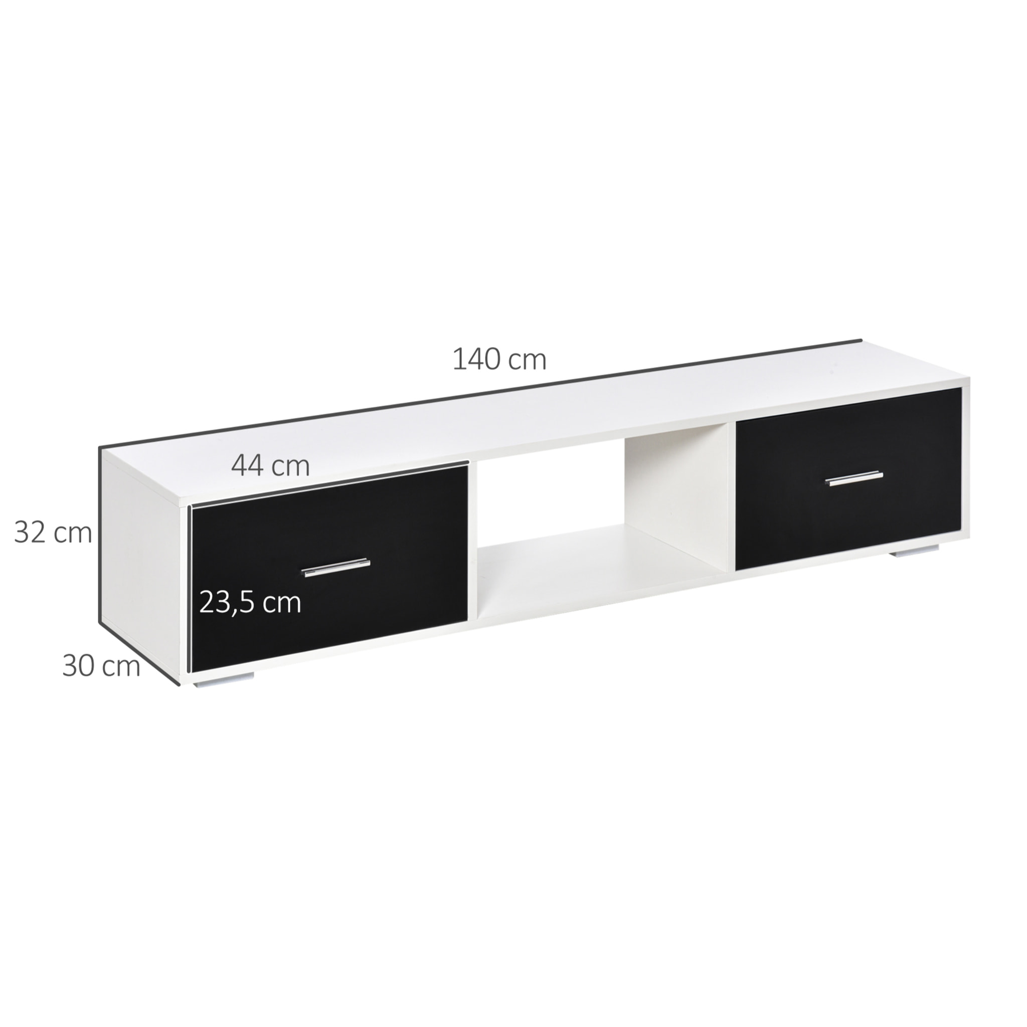 Mueble de TV para Televisores de hasta 60" Mesa para TV de Salón Estilo Moderno con 2 Cajones y Compartimento Abierto 140x30x32 cm Blanco y Negro