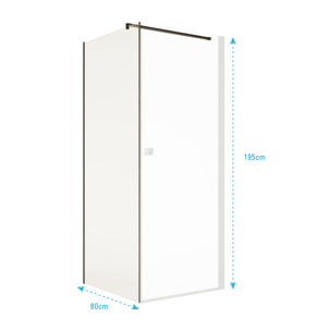 Retour pour Porte de Douche 80x195cm Verre Trempe 8mm Anticalcaire - Alu Noir - DARK ELEMENTARY