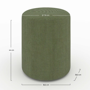 Pouf rond en velours côtelé vert - Lily