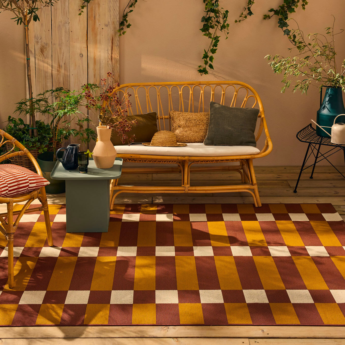 RIVIERA - Tapis intérieur/extérieur à motif carreaux marron