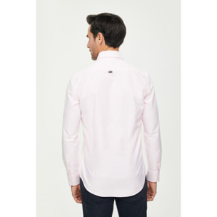Camicia Uomo 1 Bottone Button Down Slim Oxford Lavato Unito Rosa/Bianco