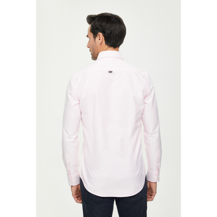 Camicia Uomo 1 Bottone Button Down Slim Oxford Lavato Unito Rosa/Bianco