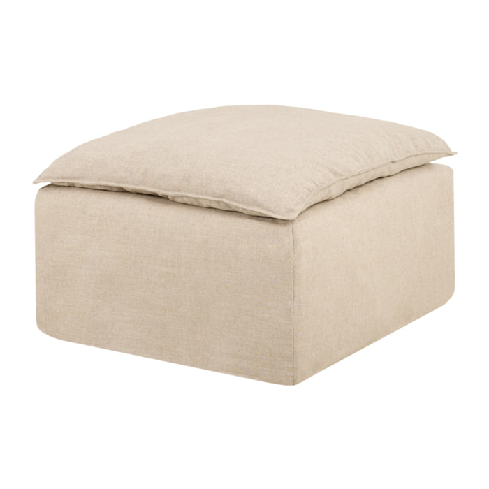 Puf de algodón y lino desenfundable tono beige de 89x87cm Alto: 54 Largo: 89 Ancho: 87