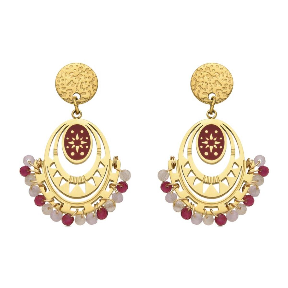 Pendientes con Cristal Rojo acabado oro 18k