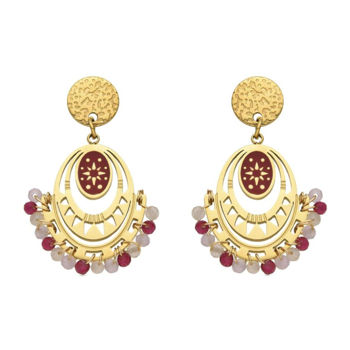 Pendientes con Cristal Rojo acabado oro 18k