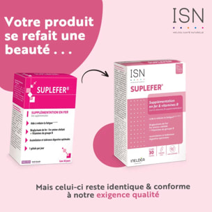 ISN - Ineldea Santé Naturelle Suplefer - Aide à réduire la fatigue - Riche en Fer et Vitamines du groupe B - Fer microencapsulé plus biodisponible - Cure 30 jours