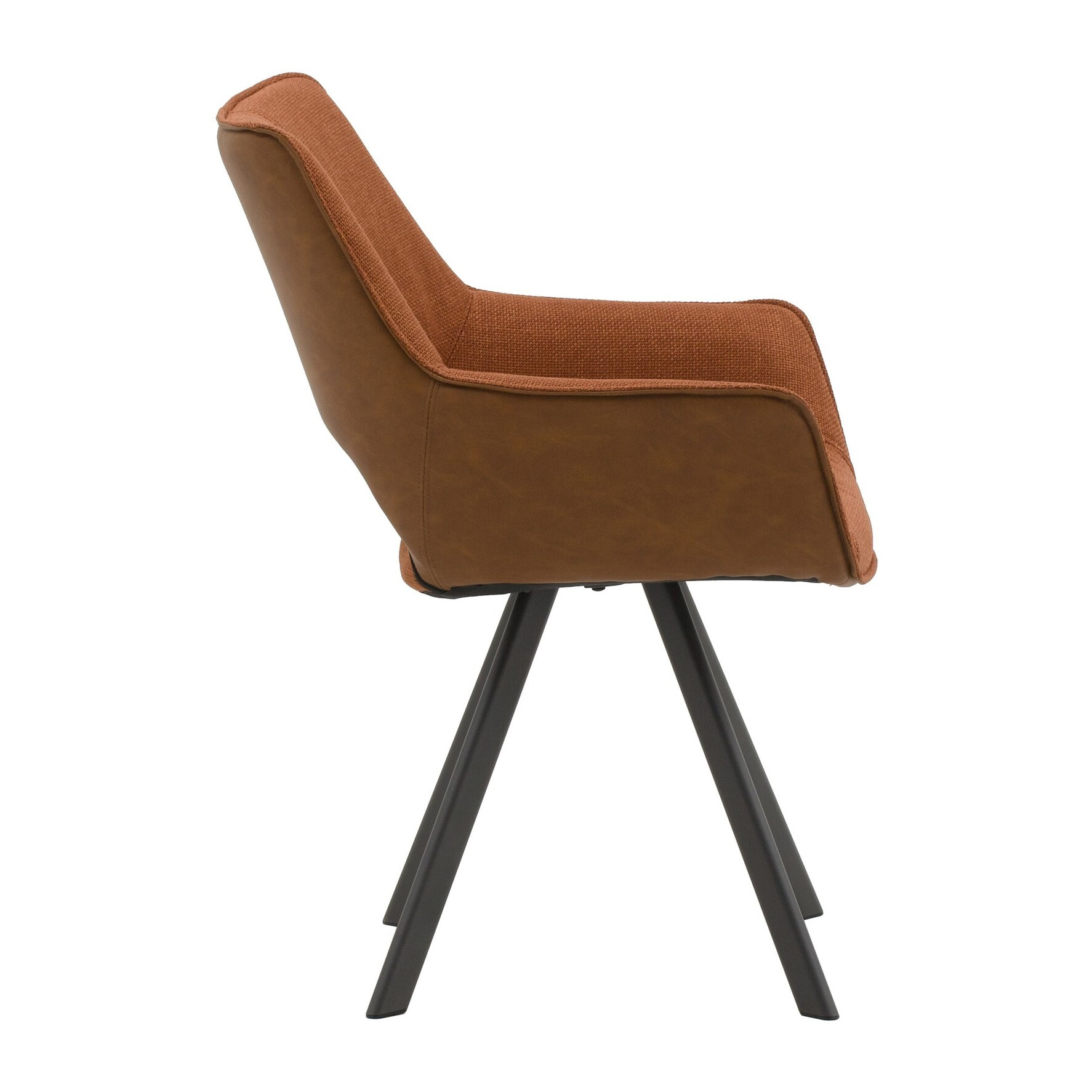 Set di 2 sedie MONTMARTRE in similpelle marrone, tessuto terracotta e gambe in metallo nero, con braccioli