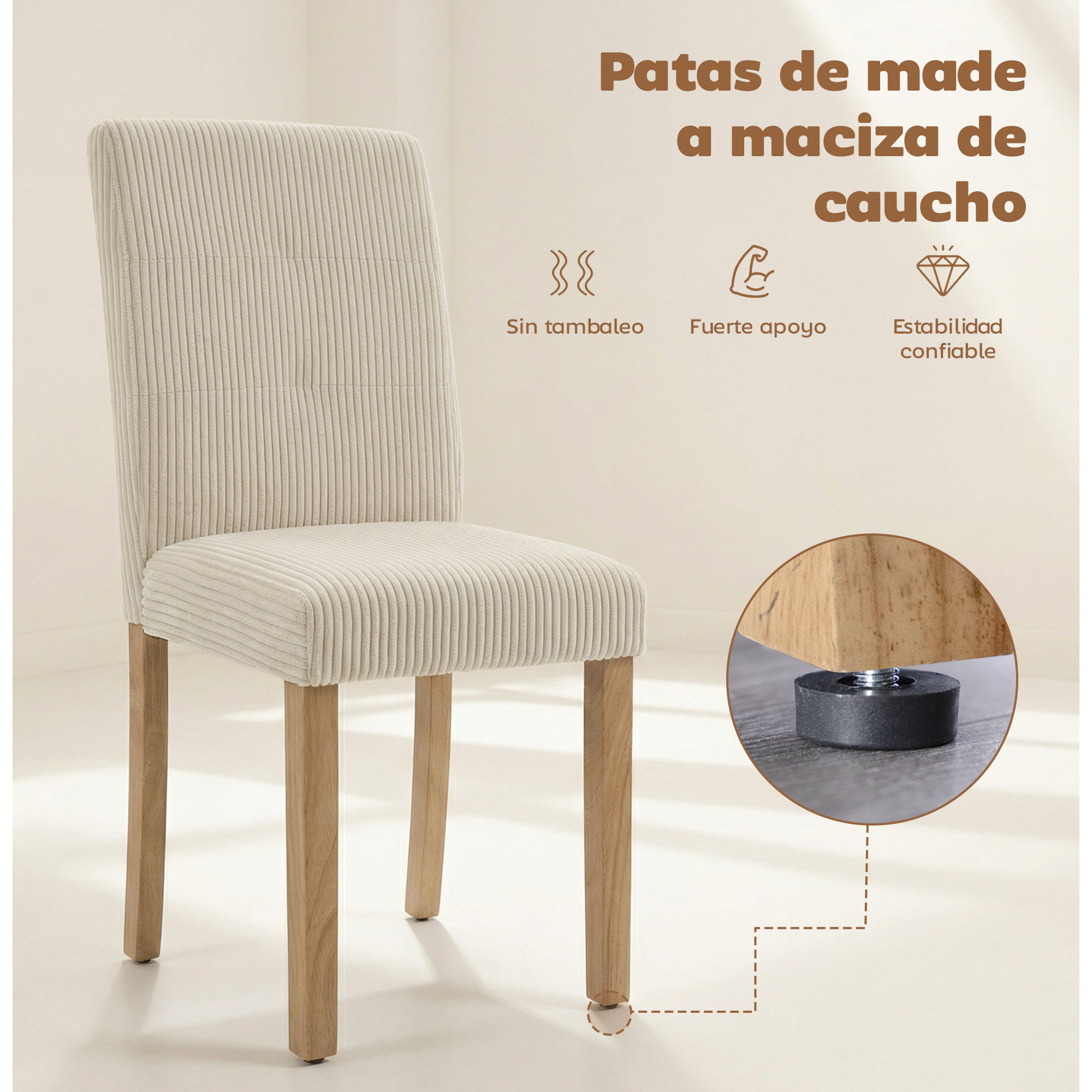 Pack de 4 Sillas de Comedor, Sillas de Cocinas Modernas, Respaldo Alto, Tapizadas en Pana, Asiento Acolchado, Patas de Madera, para Salón, Beige