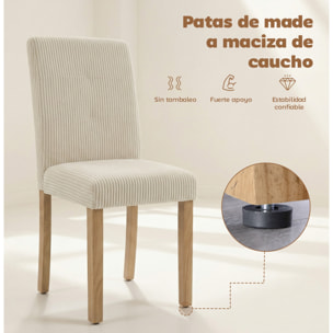 Pack de 4 Sillas de Comedor, Sillas de Cocinas Modernas, Respaldo Alto, Tapizadas en Pana, Asiento Acolchado, Patas de Madera, para Salón, Beige