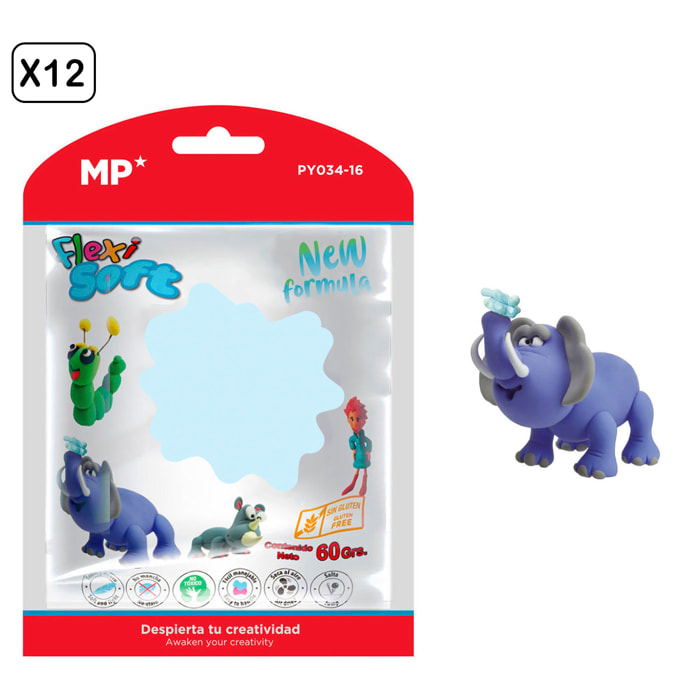 PACK 12 Uds. PASTA DE MODELAR 60 g AZUL CLARO