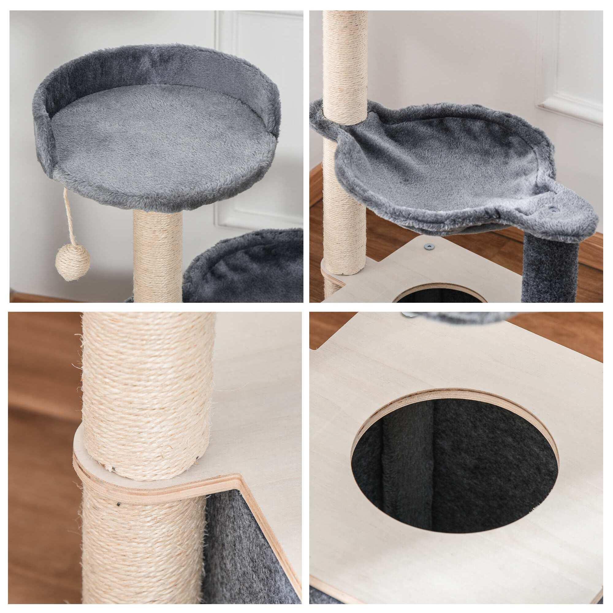 Árbol Rascador de Gato con Hamaca Plataformas Cueva Poste para Rascar 48x34x95cm