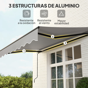 Toldo Manual Retráctil 360x220 cm Toldo para Balcón con Manivela de Aluminio 3 Brazos y Protección UV30+ Toldo Enrollable de Exterior para Jardín Terraza Ventanas Gris