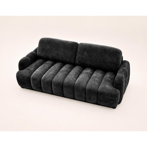 Silvia - Canapé droit 3 places convertible avec coffre - en tissu bouclette - Gris foncé