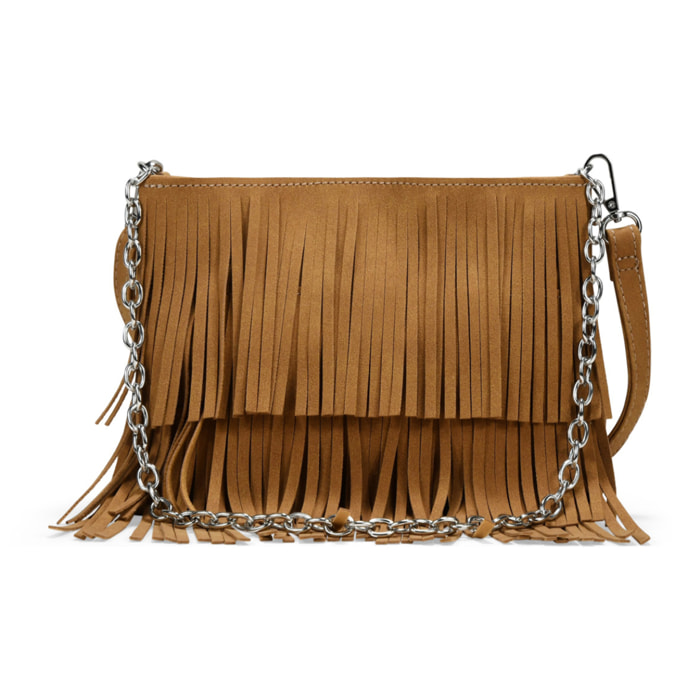 Bolso de hombro cuero con flecos y cadena