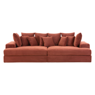 KENDARI Canapé 4 places assise profonde en velours côtelé terracotta