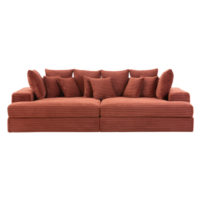 KENDARI Canapé 4 places assise profonde en velours côtelé terracotta
