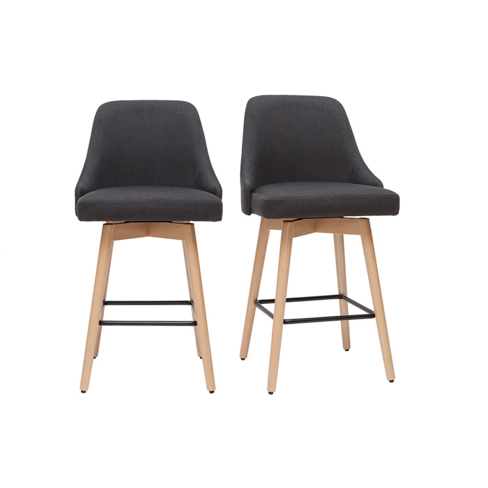 Tabourets de bar scandinaves en tissu gris foncé et bois hêtre massif H65 cm (lot de 2) HASTA