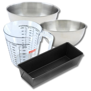 Set pâtisserie avec moule à cake 30,5 cm, 2 bols à mixer, verre mesureur et spatule Zenker