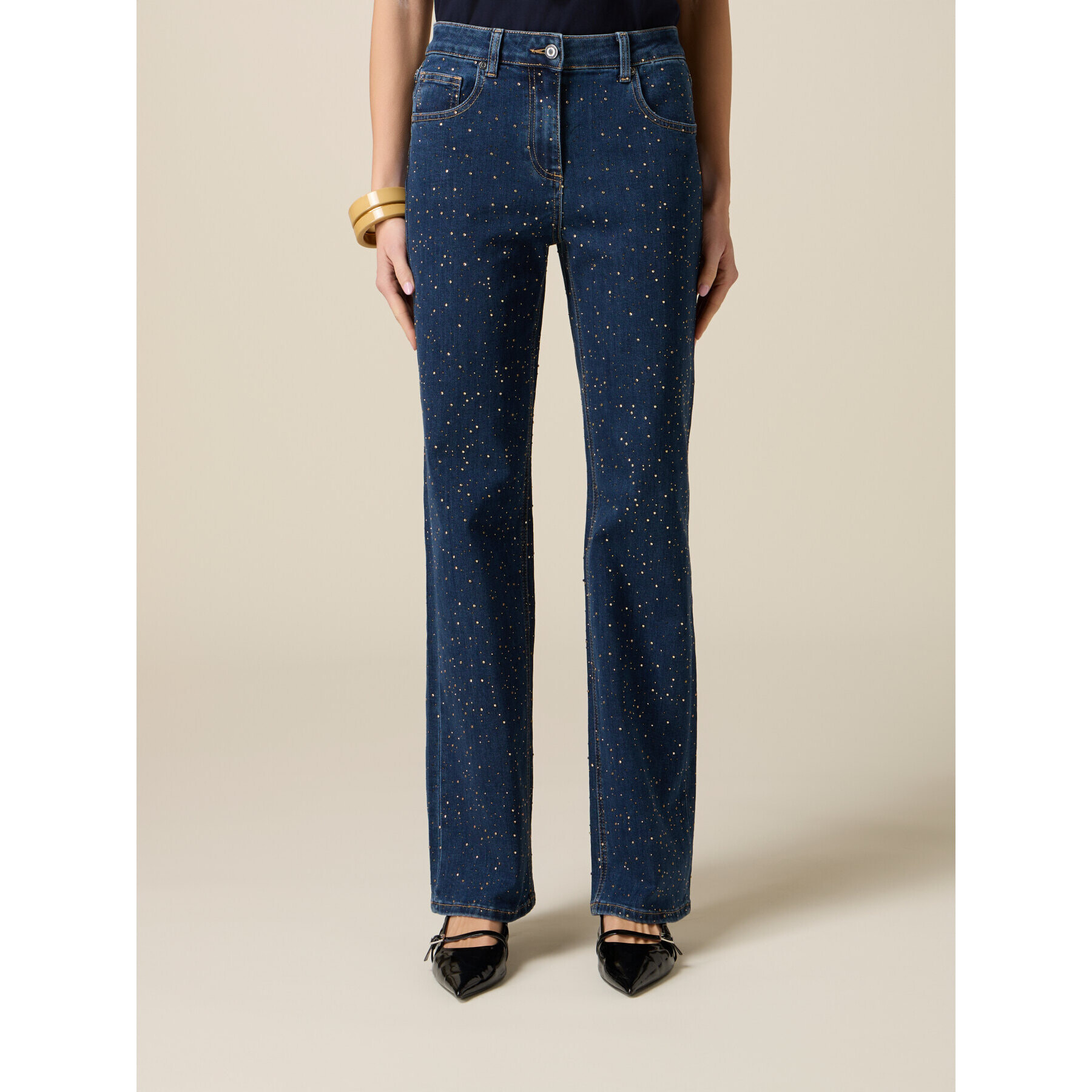 Oltre - Jeans regular con cristalli - Blu