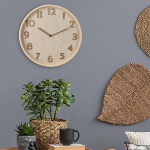 Well Home Reloj de Pared de Madera Aspecto Moderno color Marrón claro Ø38x5 cm
