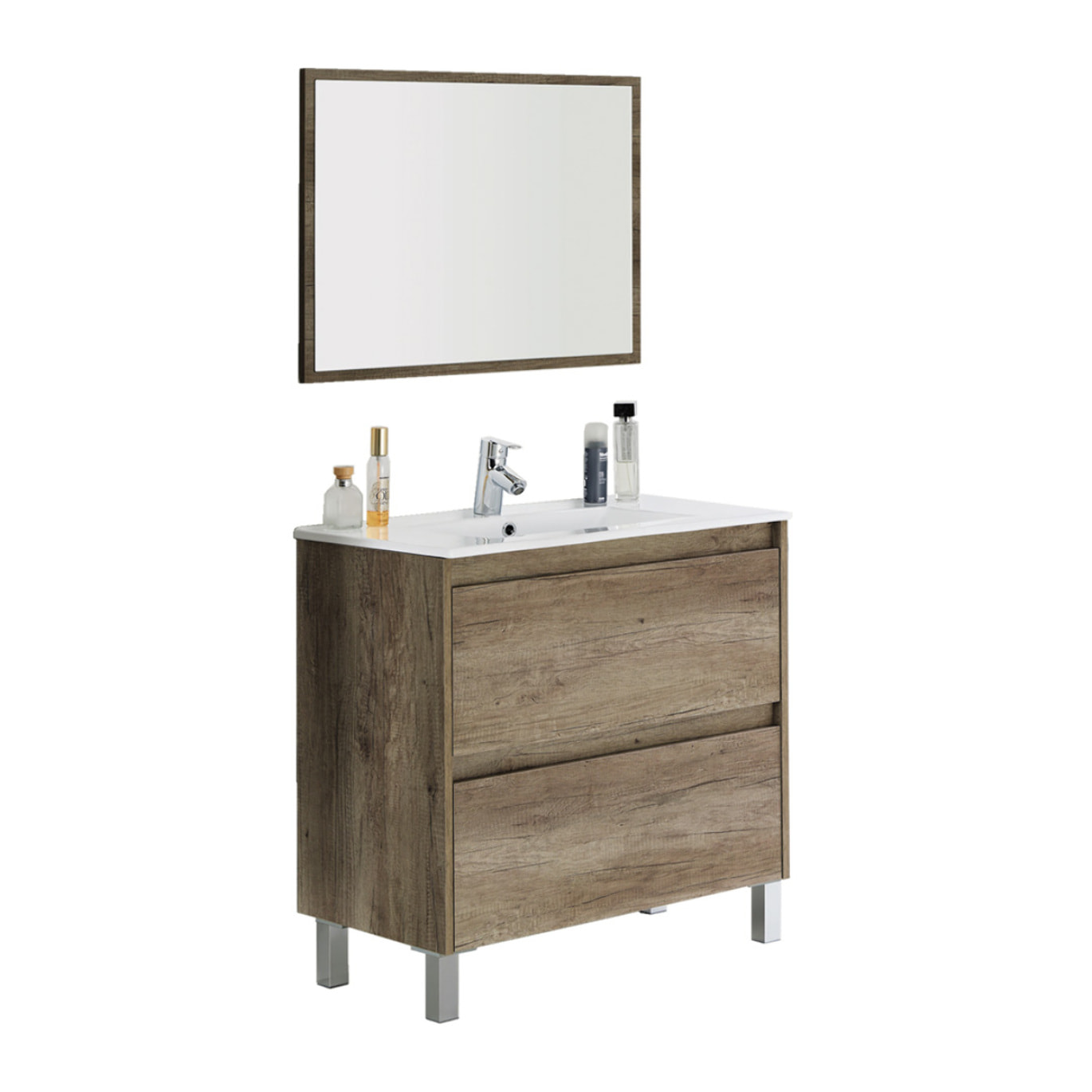 Mueble Baño 2 Cajones Con Lavabo + Espejo Dakota