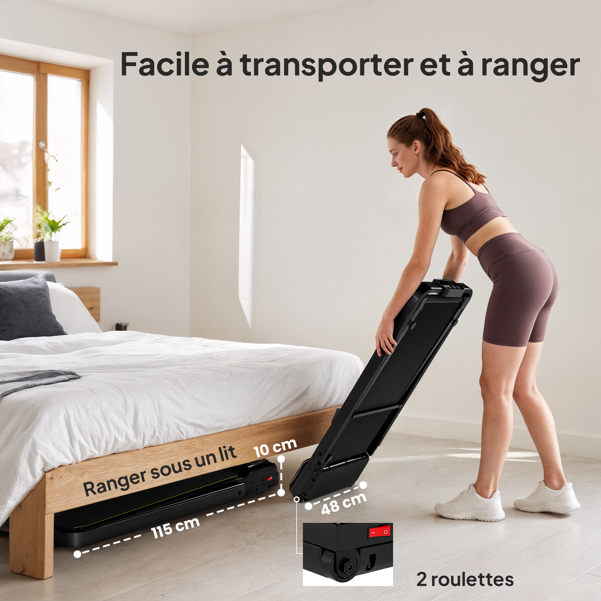 Tapis de marche pliable 1-6Km/h inclinaison réglable 4% max. télécommande affichage LED clé sécurité
