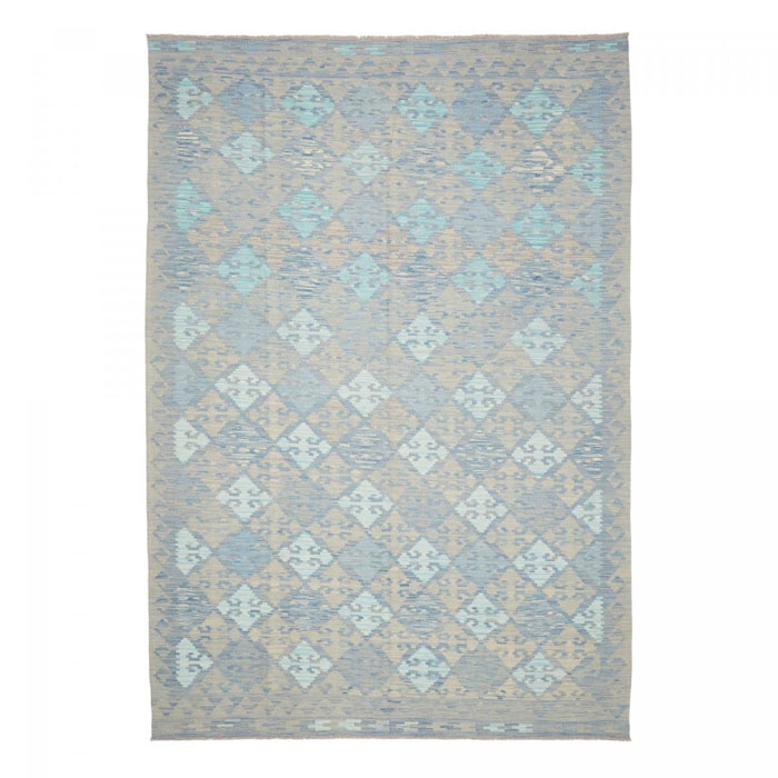 Tapis kilim au motif géométrique, tissé plat en laine, ZANURIL